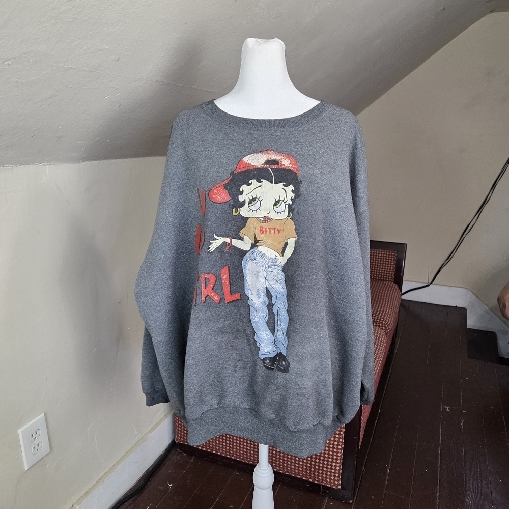 VTG Betty Boop “U Go Girl” Graphic Sweatshirt Gray Just My Size 22/24W Retro